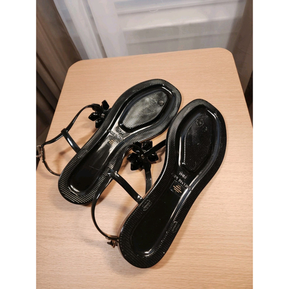 New Vince Camuto Black Gold Jelly Flower Adjustable Thong Flip Flop Sandal 10 M - Picture 13 of 13